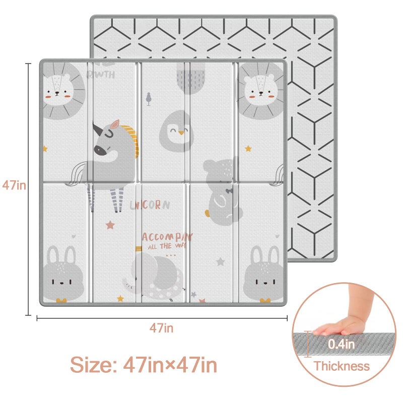 ZEEBABA Baby Play Mat, 47"x47" Foldable & Reversable Play Mat, 0.4" Thick Waterproof Foam Play Mat, Unicorn Baby Mat, Foam Play Mat for Babies and Toddlers for 47 inch Playpen - Image 2
