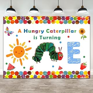Lofaris Lofaris A Hungry Caterpillar is Turning One Happy Birthday Backdrop Sunshine Photocall Cartoon Caterpillar 1st Birthday  - Image 1