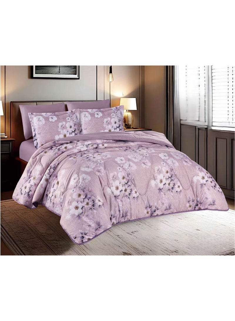 HAPPYMOON 4-Piece Oversized Single Comforter Bedding Set 230x170 cm, 350 GSM Comforter with Fitted Sheet, Pillow Shams & Pillowcases, Soft Printed Bedding Set - Image 1