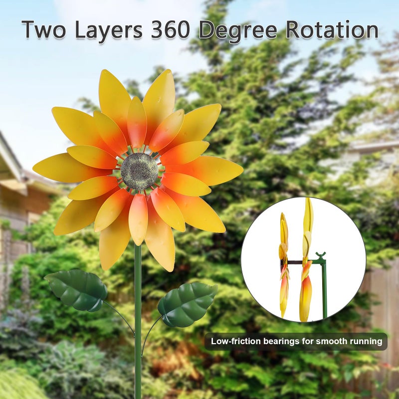 hogardeck Outdoor Wind Spinner, 61" Metal Sunflower Wind Spinner with Stake, 360Â° Rotating Windmill Yard Art, Kinetic Wind Sculptures for Home Lawn Backyard Patio Decor, Gifts for Garden Lovers - Image 4