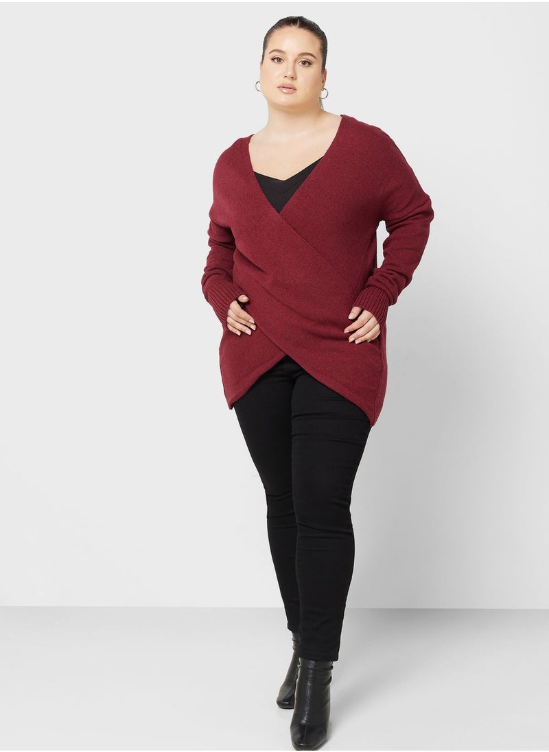 Ella Plus - Wrap Detail V Neck Sweater - Image 1