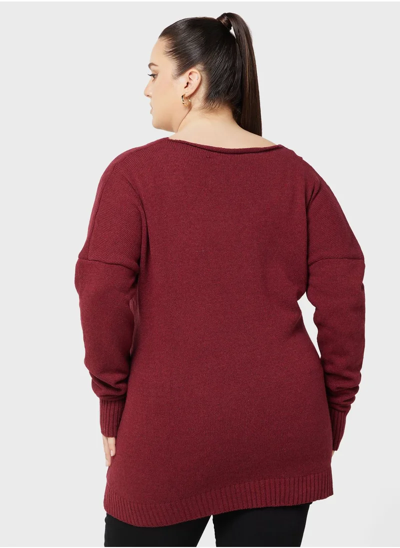 Ella Plus Wrap Detail V Neck Sweater