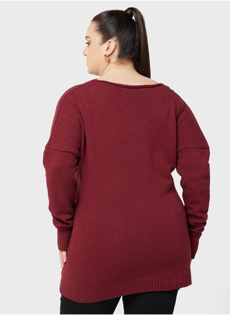Ella Plus - Wrap Detail V Neck Sweater - Image 1