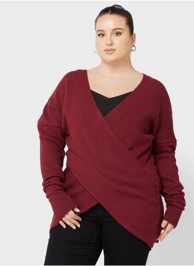 Ella Plus - Wrap Detail V Neck Sweater - Image 1