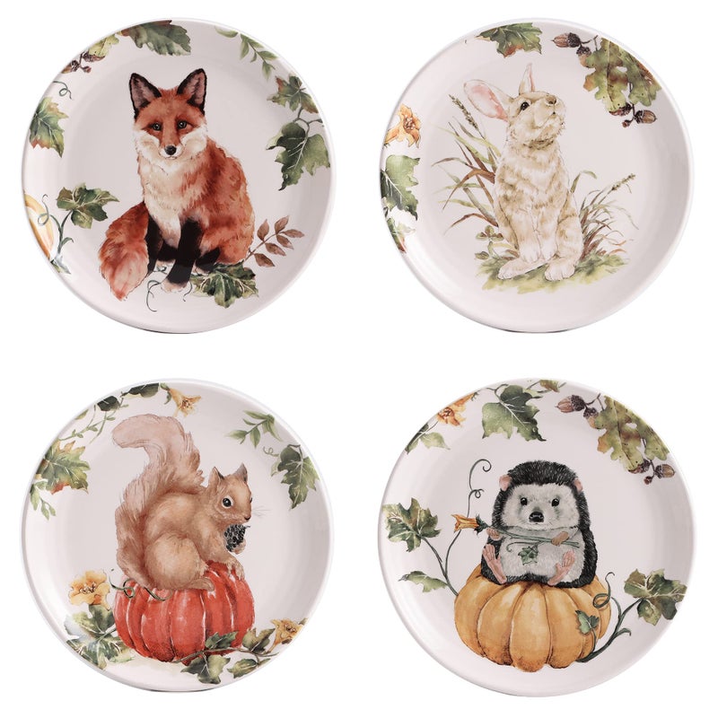 Bico Woodland Critters Ceramic Salad Plates 875 inch Set of 4 for Salad Appetizer Microwave  Dishwasher Safe