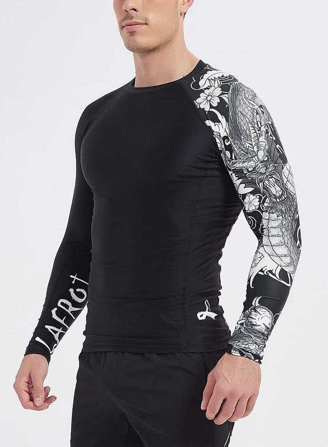 LAFROI Men's Long Sleeve Upf 50+ Baselayer Performance Fit Compression Rash Guard-CLYYB, Asym Dragon, XXL - Image 2