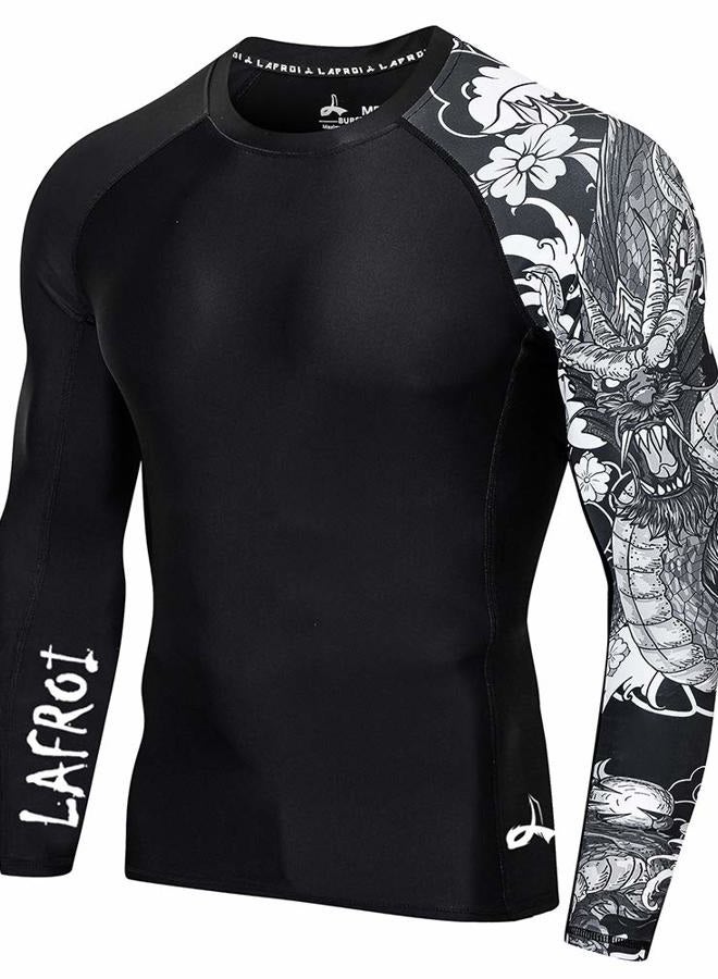 LAFROI Men's Long Sleeve Upf 50+ Baselayer Performance Fit Compression Rash Guard-CLYYB, Asym Dragon, XXL - Image 1