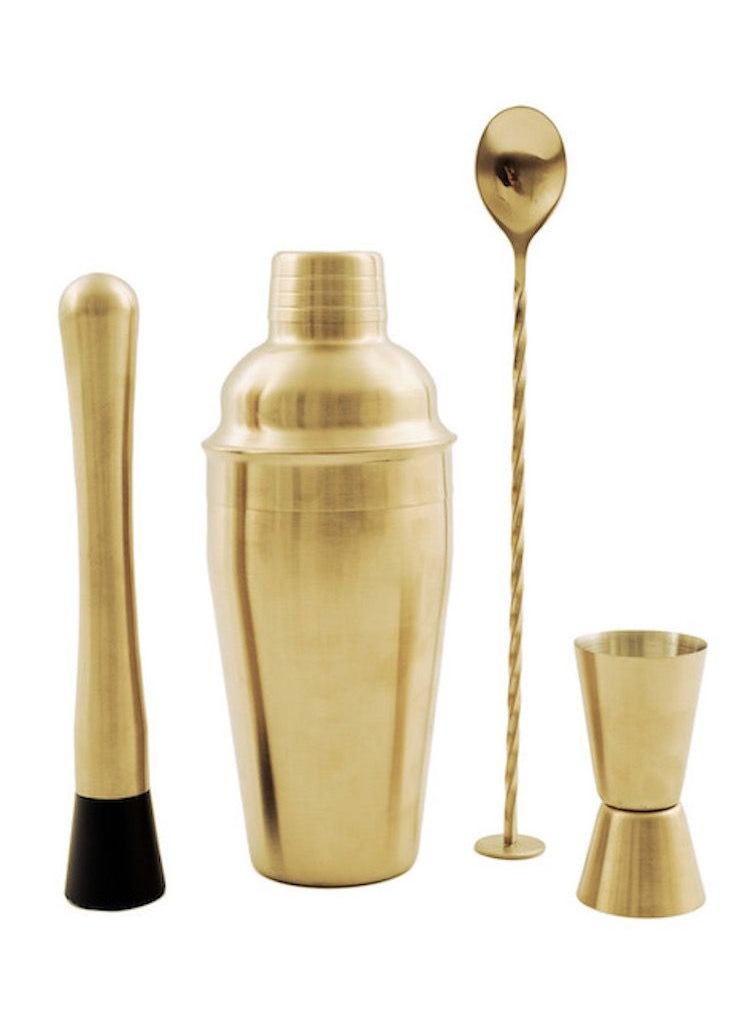 Point-Virgule 4-piece cocktail set stainless steel gold: spoon - jigger - muddler - cobbler shaker 