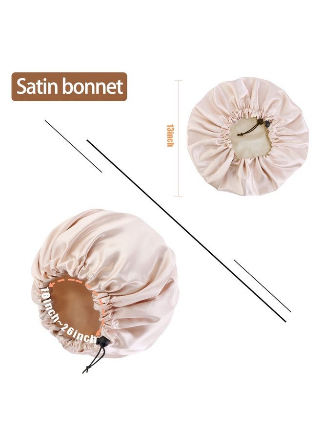 Edoneery Satin Bonnet Silk Bonnet For Curly Hair Bonnet Braid Bonnet For Sleeping Bonnets For Women Large Doublelayer Adjustable Champagne - Image 3