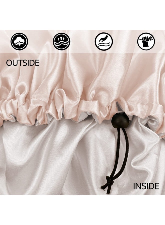 Edoneery Satin Bonnet Silk Bonnet For Curly Hair Bonnet Braid Bonnet For Sleeping Bonnets For Women Large Doublelayer Adjustable Champagne - Image 4