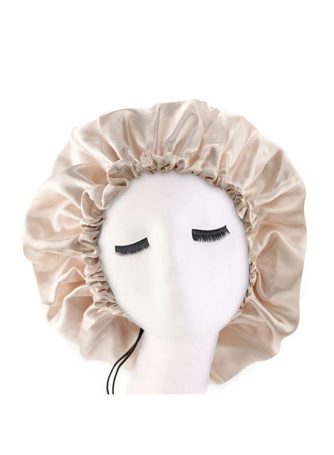Edoneery Satin Bonnet Silk Bonnet For Curly Hair Bonnet Braid Bonnet For Sleeping Bonnets For Women Large Doublelayer Adjustable Champagne - Image 2