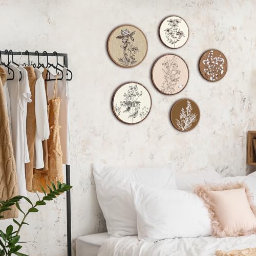 Barydat 6 Pieces Boho Plant Wall Art Decor Wooden Boho Farmhouse Rustic Bohemian Wall Hanging for Bedroom Living Room Office(Vivid Round,8 Inch, 10 Inch) - Image 4