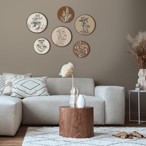 Barydat 6 Pieces Boho Plant Wall Art Decor Wooden Boho Farmhouse Rustic Bohemian Wall Hanging for Bedroom Living Room Office(Vivid Round,8 Inch, 10 Inch) - Image 3