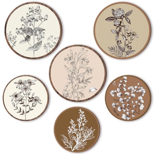 Barydat 6 Pieces Boho Plant Wall Art Decor Wooden Boho Farmhouse Rustic Bohemian Wall Hanging for Bedroom Living Room Office(Vivid Round,8 Inch, 10 Inch) - Image 1