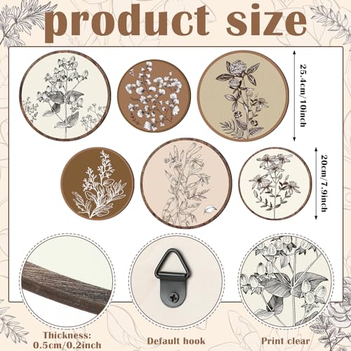 Barydat 6 Pieces Boho Plant Wall Art Decor Wooden Boho Farmhouse Rustic Bohemian Wall Hanging for Bedroom Living Room Office(Vivid Round,8 Inch, 10 Inch) - Image 2