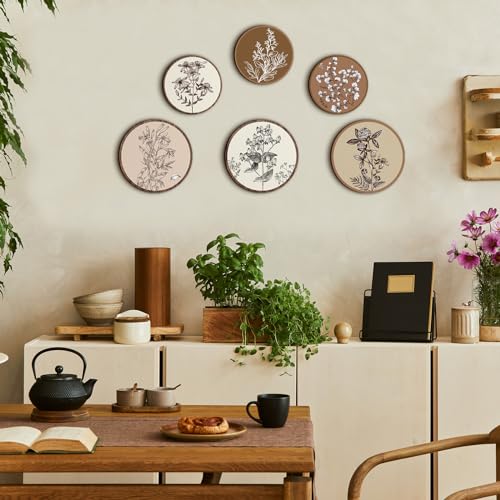 Barydat 6 Pieces Boho Plant Wall Art Decor Wooden Boho Farmhouse Rustic Bohemian Wall Hanging for Bedroom Living Room Office(Vivid Round,8 Inch, 10 Inch) - Image 5