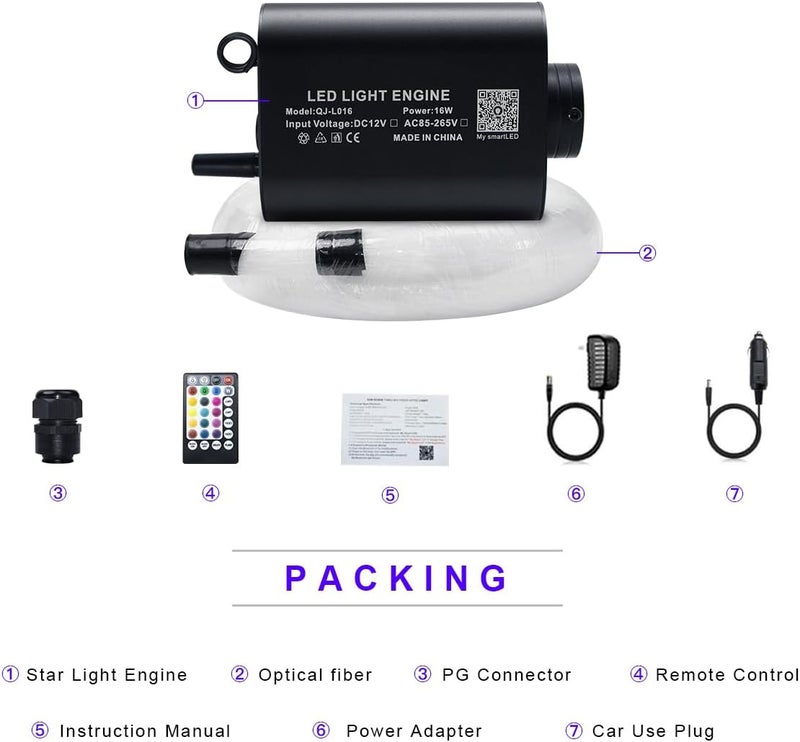 AKEPO 16W Fiber Optic Lights Optical Fibre Star Ceiling Light Kit RGBW APP+Music Control Car Home Use, Sound Sensor Light Source with 28key RF Musical Remote and Fiber Cable 450pcs 0.75mm 9.8ft/3m - Image 5