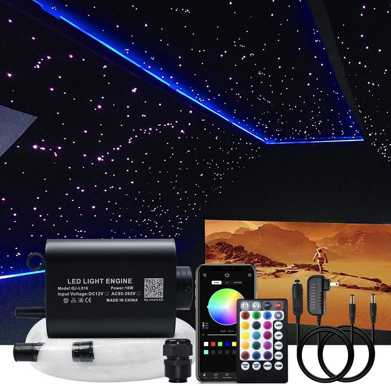 AKEPO 16W Fiber Optic Lights Optical Fibre Star Ceiling Light Kit RGBW APP+Music Control Car Home Use, Sound Sensor Light Source with 28key RF Musical Remote and Fiber Cable 450pcs 0.75mm 9.8ft/3m - Image 1
