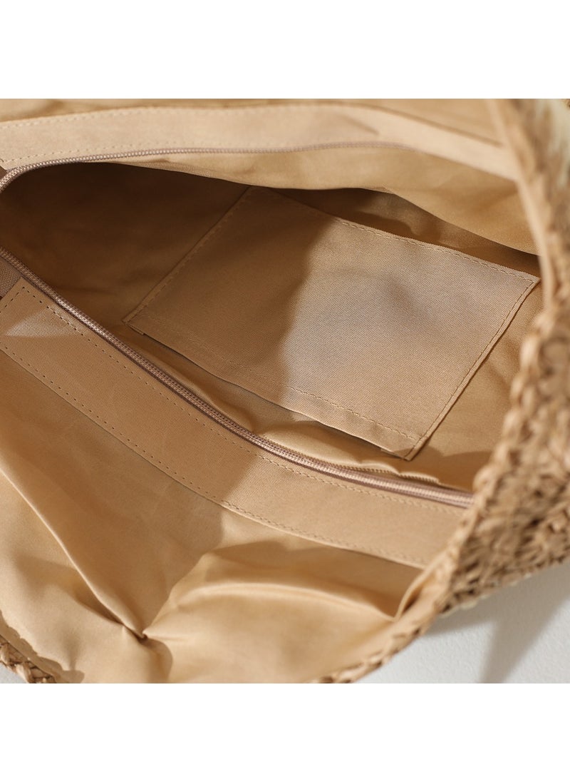 KUYING - New Minimalist Circular Single Shoulder Grass Woven Bag Woven Bag - Image 1