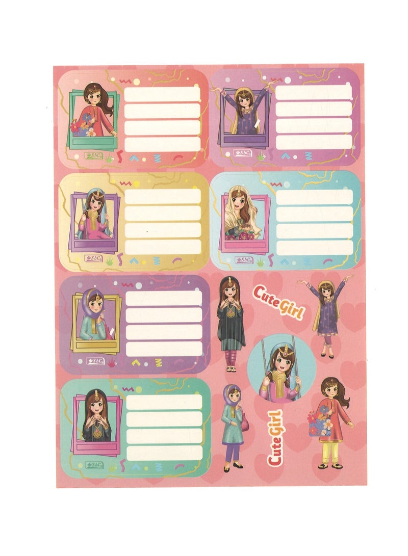 SBC 10-Sheet Name Labels And Stickers For School Cute Girl Design - Image 2