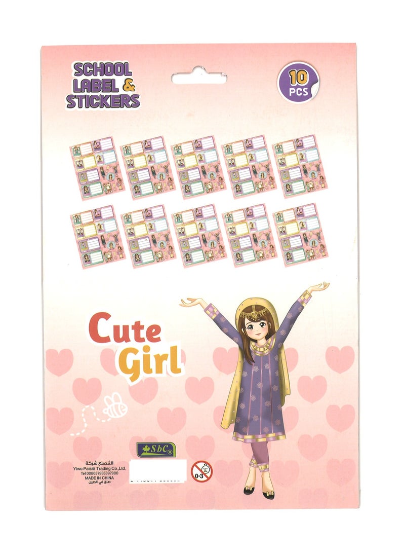 SBC 10-Sheet Name Labels And Stickers For School Cute Girl Design - Image 3