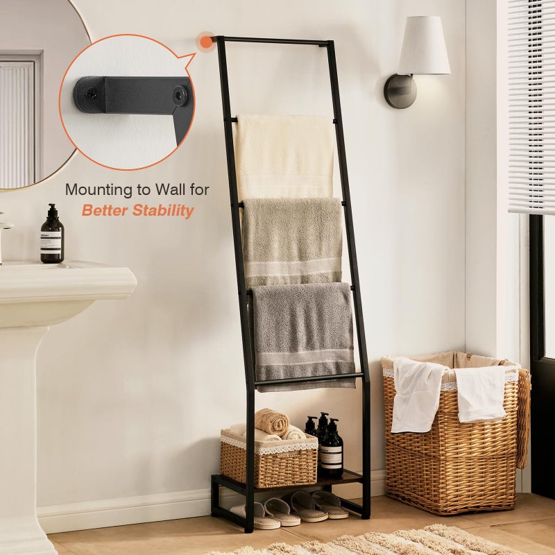 DGWJSU Blanket Ladder, 5 Tier Ladder Shelf,Wooden Blanket Ladders for Living Room and Bedroom, 5.2ft Blanket Holder Rack Farmhouse Ladder Rack for Storage and Home Decor, Rustic Brown and Black - Image 2