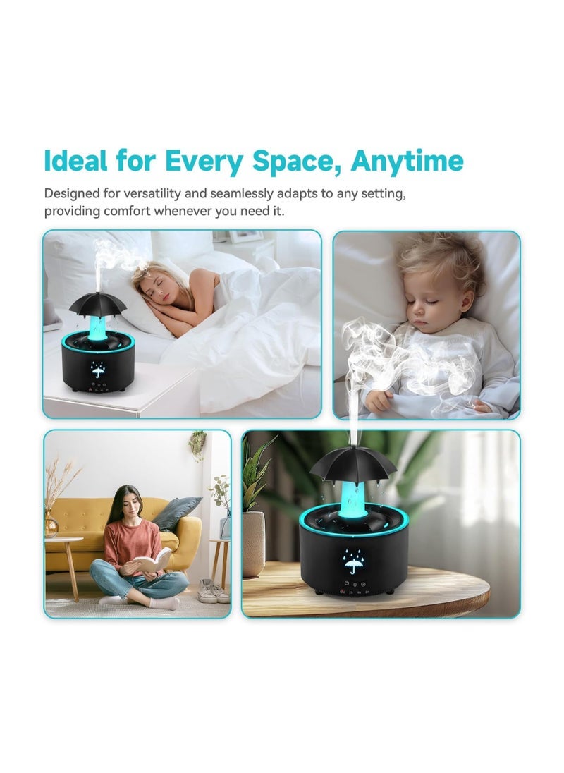 إلترازون Rain Umbrella Humidifier & Aroma Diffuser with Soothing Rain Sounds, Water Drip Effect, 7 Colors Mood Light, Timer and Auto-Off, Ideal for Relaxation, Sleep, Home, Bedroom, Desk(Black)  - Image 4