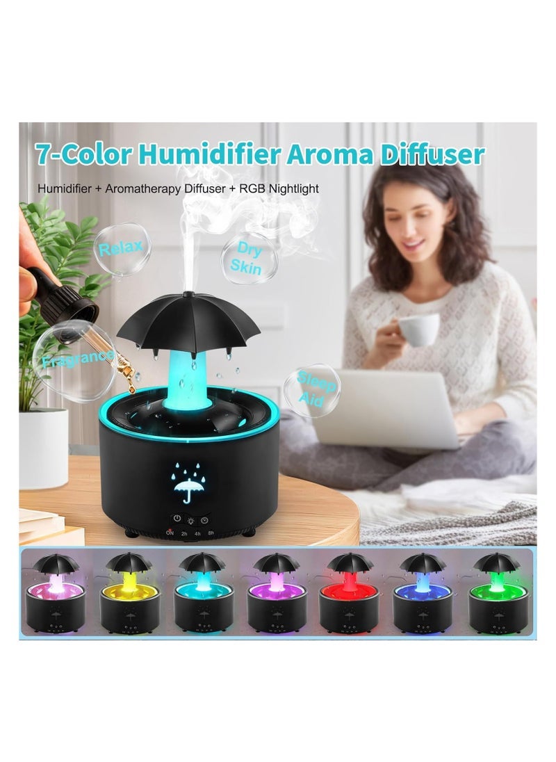 إلترازون Rain Umbrella Humidifier & Aroma Diffuser with Soothing Rain Sounds, Water Drip Effect, 7 Colors Mood Light, Timer and Auto-Off, Ideal for Relaxation, Sleep, Home, Bedroom, Desk(Black)  - Image 3
