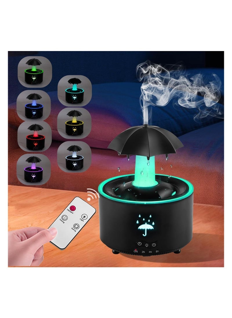 إلترازون Rain Umbrella Humidifier & Aroma Diffuser with Soothing Rain Sounds, Water Drip Effect, 7 Colors Mood Light, Timer and Auto-Off, Ideal for Relaxation, Sleep, Home, Bedroom, Desk(Black)  - Image 2