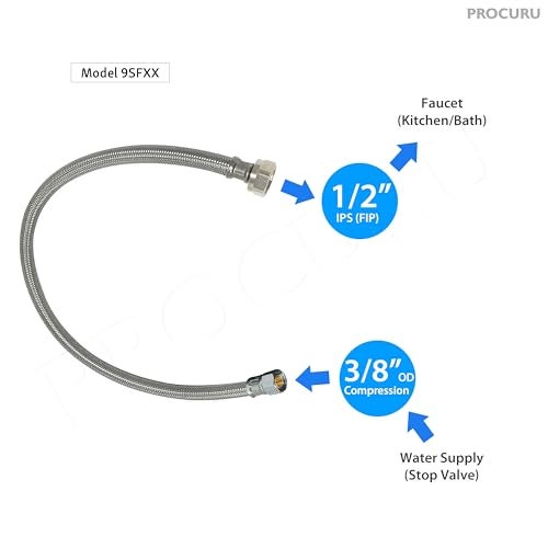PROCURU [10-Pack] PROCURU 24-Inch (2Ft) x 3/8" Comp x 1/2" FIP Faucet Hose, Stainless Steel Braided Supply Line, Certified Safe (9SF24-10P) - Image 4