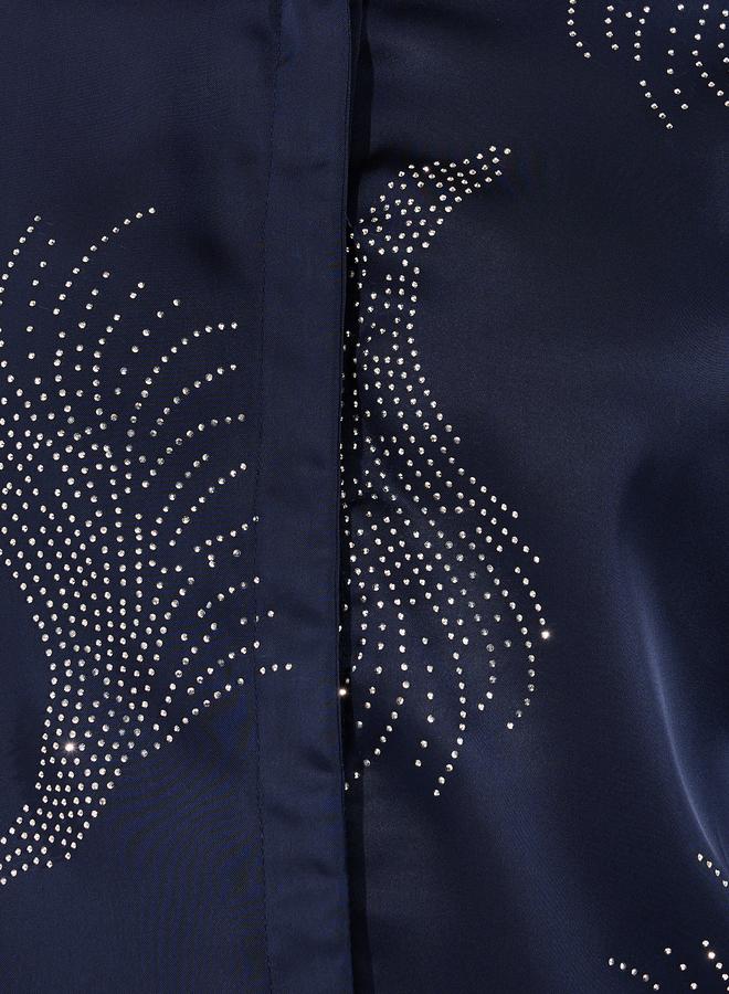 Styli Navy Blue Embellished Satin Shirt - Image 4