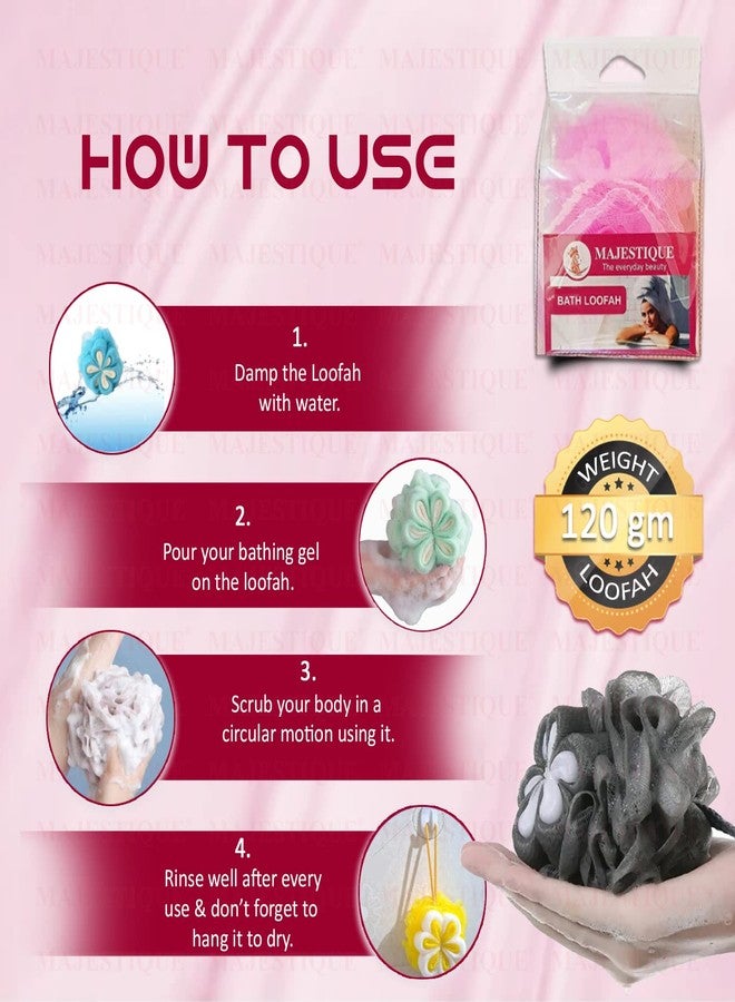 Majestique Floral Loofah Body Scrubber for Bathing - Soft Exfoliating Bath Sponge for Women & Men, Gentle Shower Loofah for Daily Body Wash & Deep Cleansing - Combo Pack of 4 - Image 2