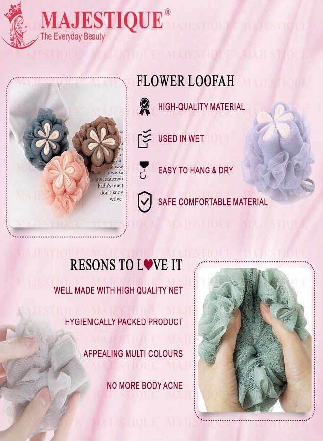Majestique Floral Loofah Body Scrubber for Bathing - Soft Exfoliating Bath Sponge for Women & Men, Gentle Shower Loofah for Daily Body Wash & Deep Cleansing - Combo Pack of 4 - Image 5
