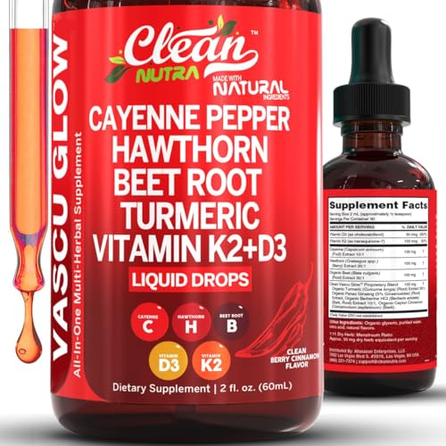 Clean Nutraceuticals Clean Nutra Cayenne Pepper Drops Supplement Liquid Hawthorn Berry Vitamin D3 K2 Beet Root Powder Ceylon Cinnamon Turmeric Curcumin Organic Panax Ginseng Berberine Extract 1 Pack 