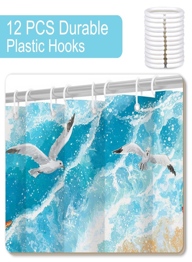 Mocsicka Summer Beach Shower Curtain Sea Waves Ocean Beach Shells Bathroom Shower Curtain Summer Seaside Nautical Coastal Waterproof Fabric Shower Curtains Bathtub Decor with 12 Hooks 72 X 72 Inch - Image 5