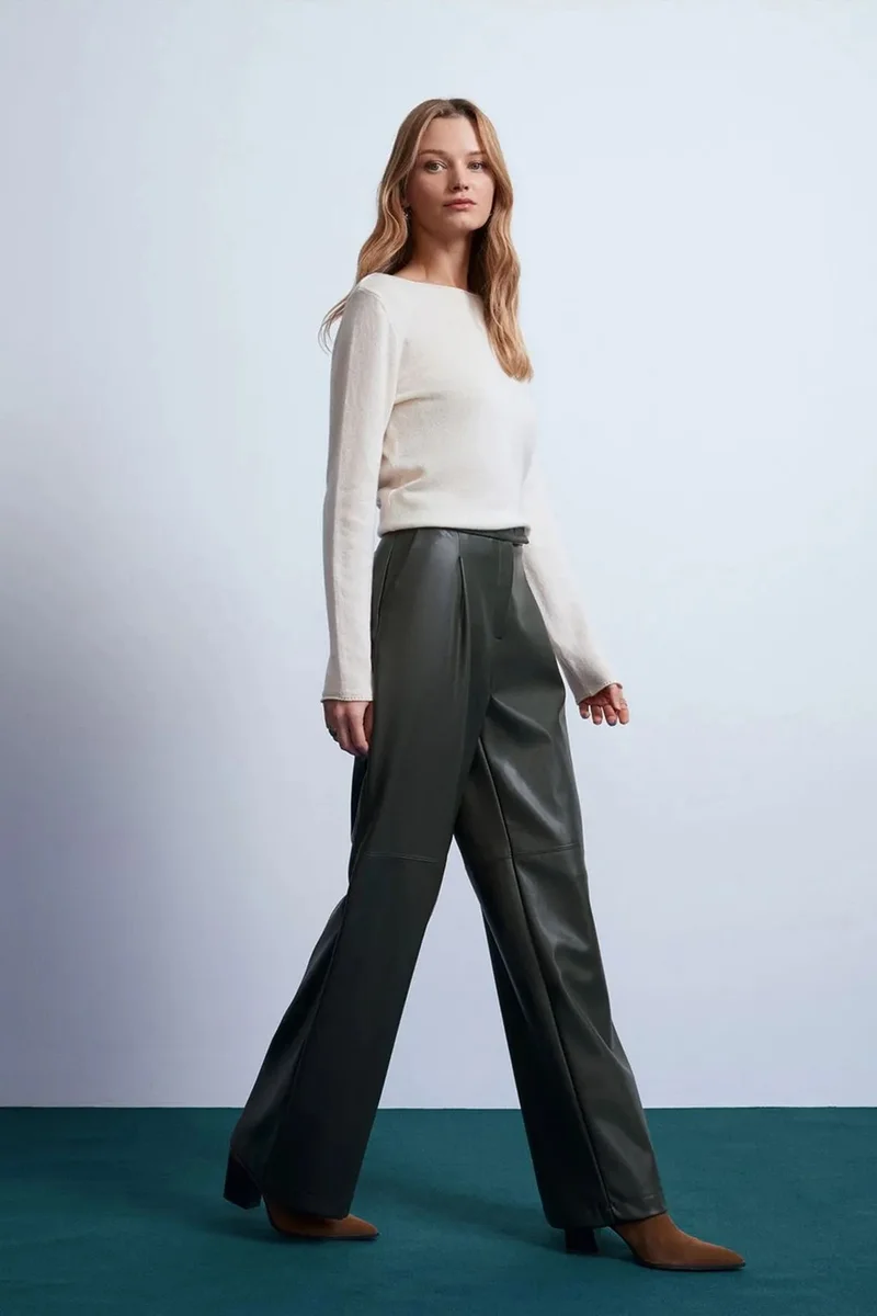 DILVIN High-Waist Wide-Leg Faux Leather Trousers