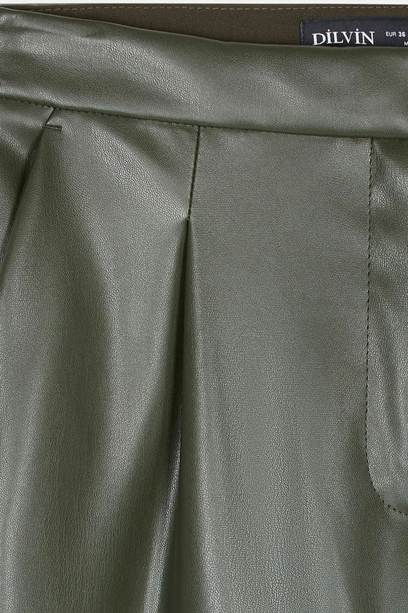 Dilvin Forest Green DILVIN High-Waist Wide-Leg Faux Leather Trousers for Women | Best Price UAE