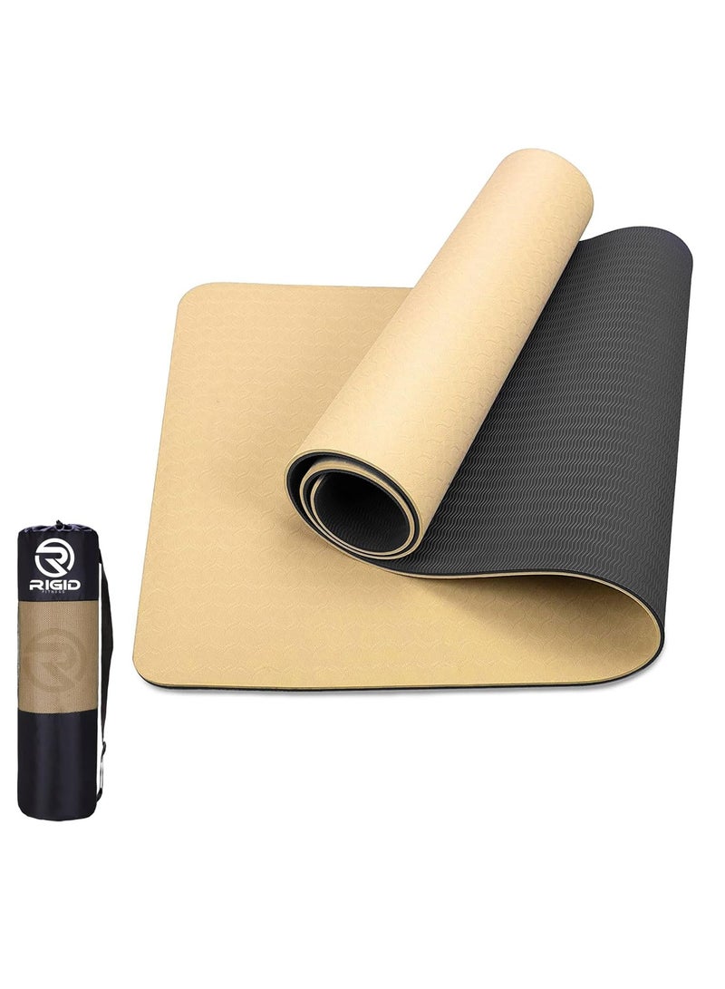 Nariele 6mm Anti-Slip TPE Yoga Mat with Strap, Bag - Knee Support, Non-Slip, Lightweight for Yoga, Pilates, Fitness, Home Workouts 183*66 cm (Gold/Black) - Image 1