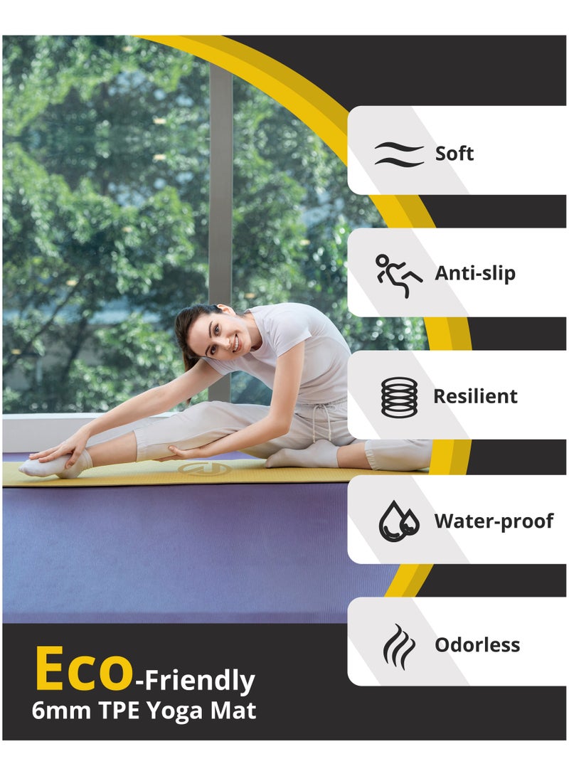 Nariele 6mm Anti-Slip TPE Yoga Mat with Strap, Bag - Knee Support, Non-Slip, Lightweight for Yoga, Pilates, Fitness, Home Workouts 183*66 cm (Gold/Black) - Image 3