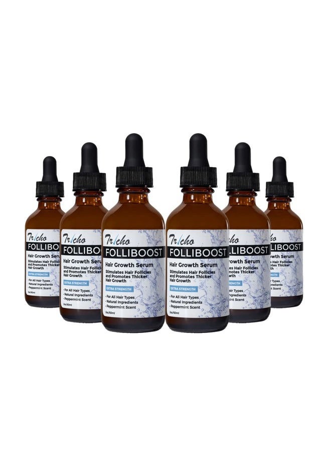 Folliboost Tricho Labs Folliboost Hair Growth Serum - Natural-Based Formula w/Biotin & Peppermint Oil - Hair Care for Thicker & Fuller Hair - 2oz, 6-Pack - Image 1