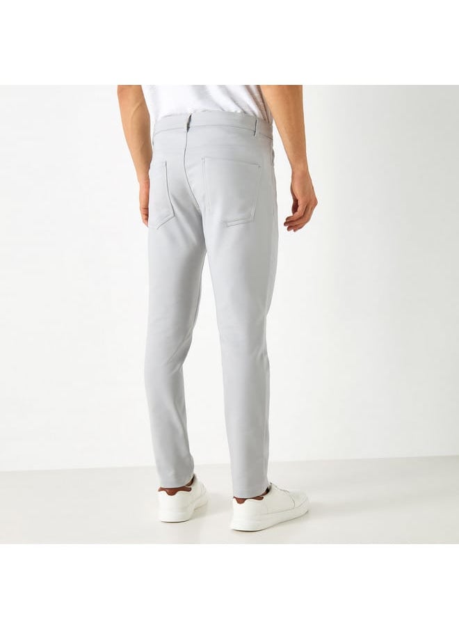Iconic Iconic Solid Slim Fit Pants with Pockets  - Image 3