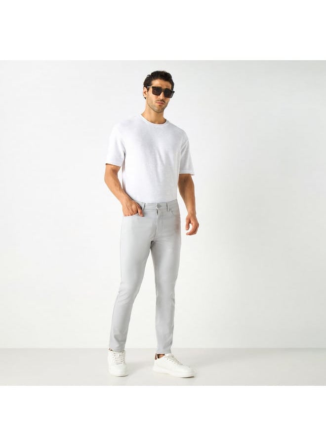 Iconic Iconic Solid Slim Fit Pants with Pockets  - Image 2