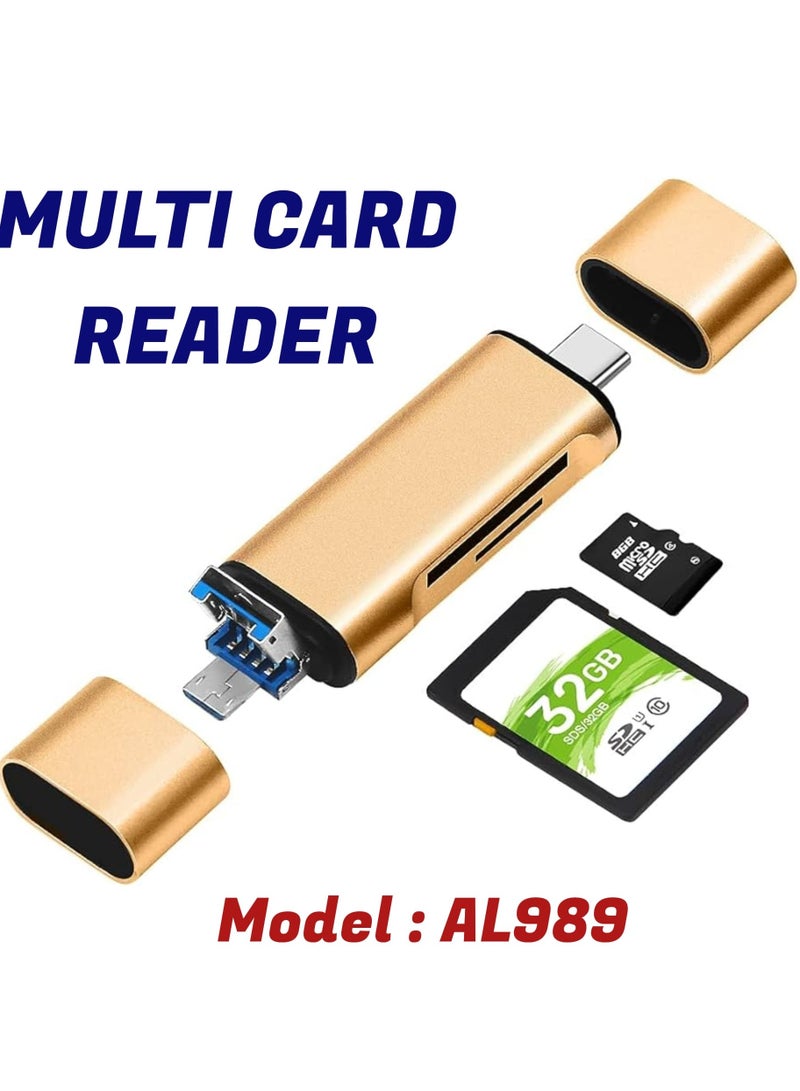 Product Name: Multi-Card Reader  USB-C OTG Hub for Smartphones  Tablets - Gold - Model AL989 - Image 3