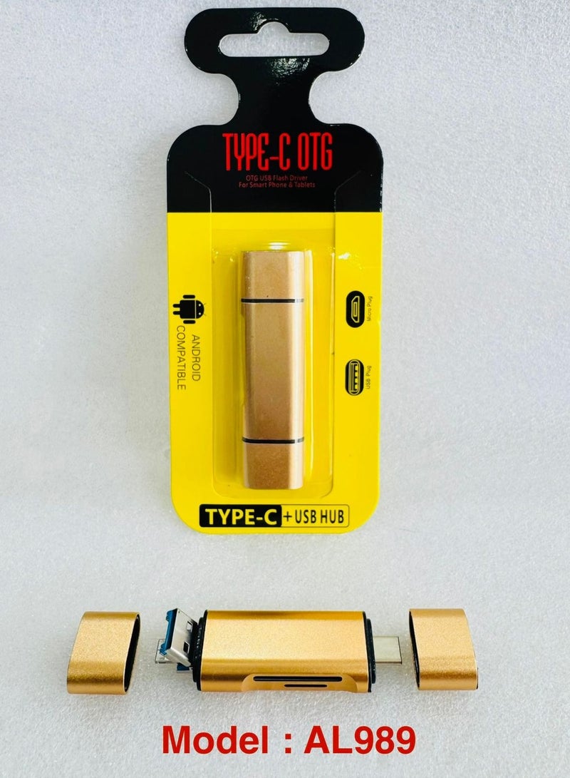 Product Name: Multi-Card Reader  USB-C OTG Hub for Smartphones  Tablets - Gold - Model AL989 - Image 1