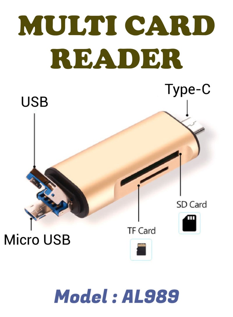 Product Name: Multi-Card Reader  USB-C OTG Hub for Smartphones  Tablets - Gold - Model AL989 - Image 2