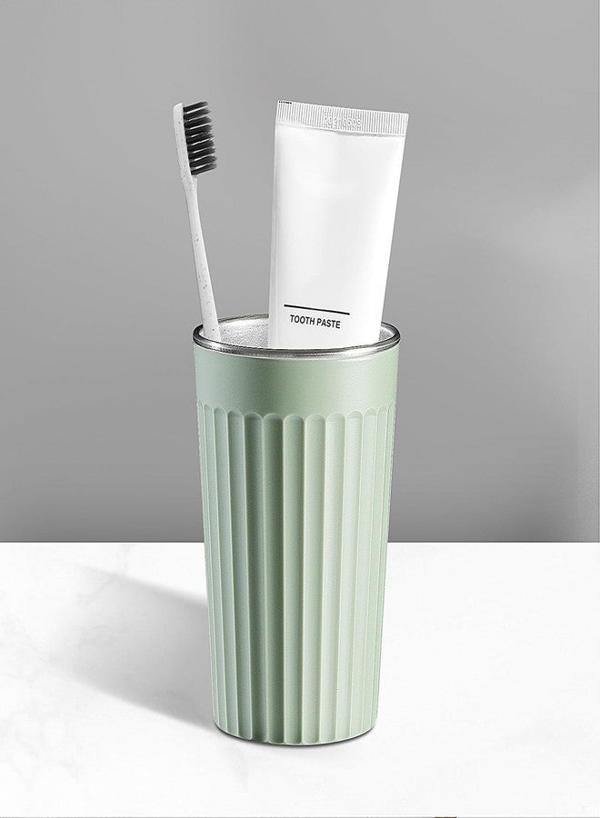 Elivida Toothbrush Holder for Bathroom-12oz Unbreakable Stainless Steel Bathroom Cup,Easy to Clean Toothbrush Cup, Reusable Bathroom Tumbler Cups for Home/School/Office(3" x 4.5") (Green) - Image 1