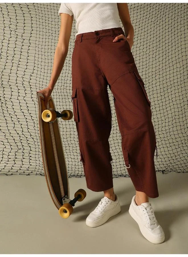 Hubberholme Hubberholme Solid High Rise Cargo Pants