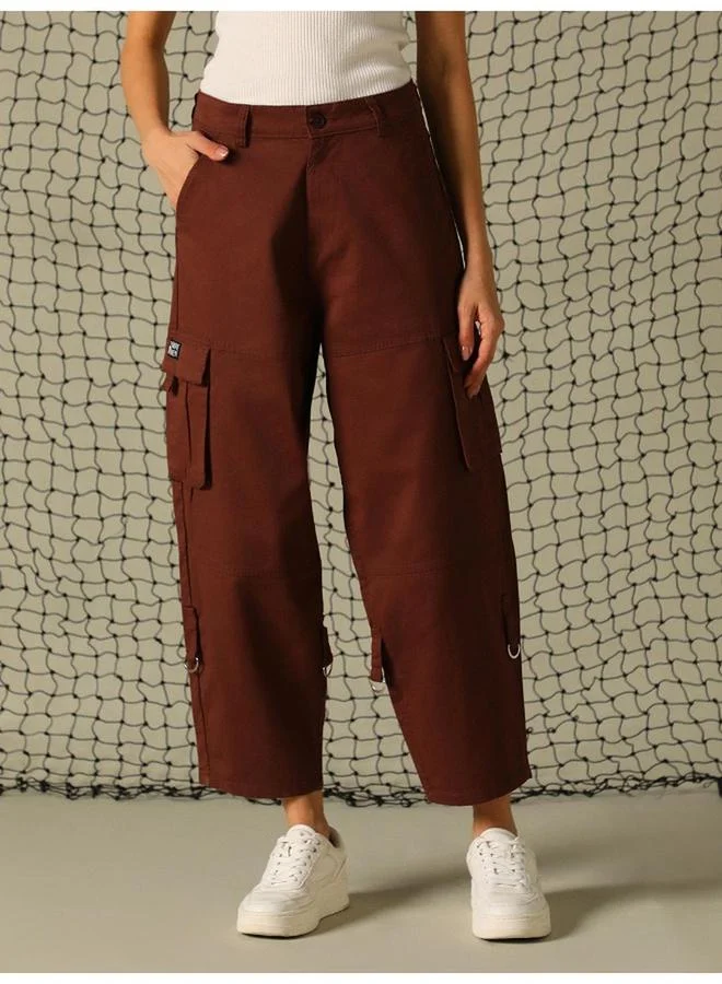Hubberholme Hubberholme Solid High Rise Cargo Pants