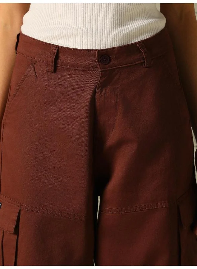 Hubberholme Hubberholme Solid High Rise Cargo Pants