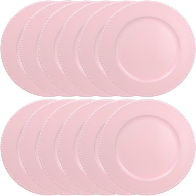 SET OF 12 PLASTIC PINK CHARGER PLATES ELEGANT CHARGERS FOR TABLE DINNER DECORATION WEDDING HOLIDAY13